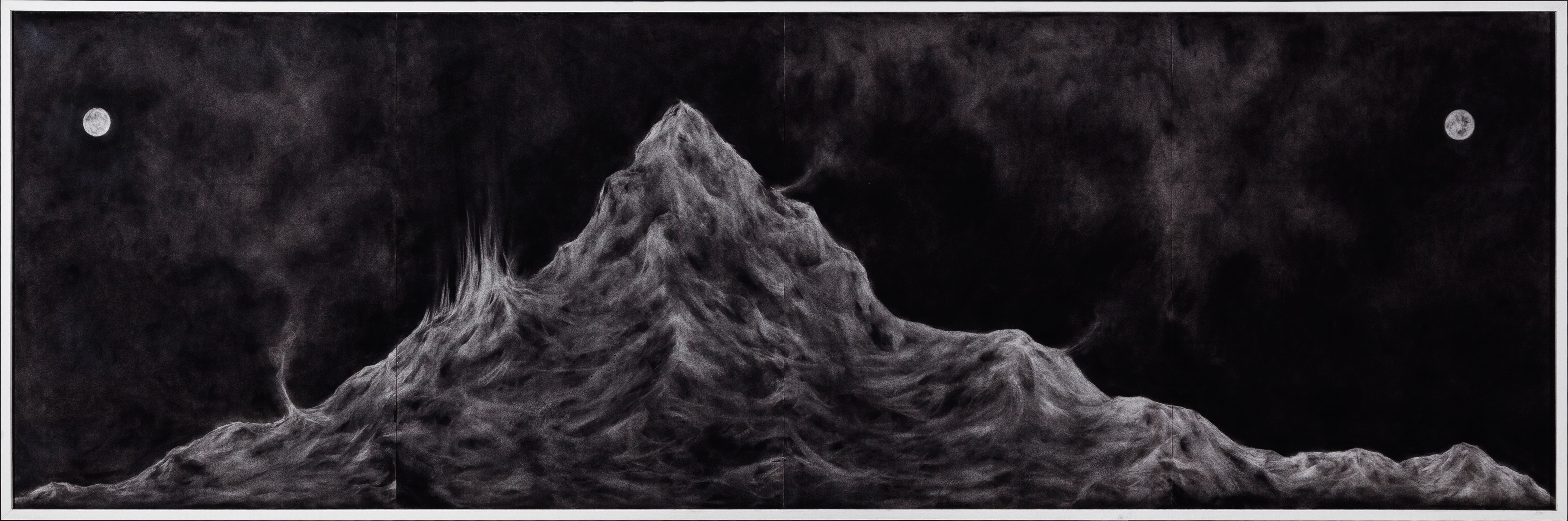 Minam Apang |Untitled | 2014 |Moon Mirrors Mountains Series | Charcoal on paper | 25 x 78 in.